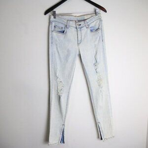 Rag & Bone Zipper Capri Distressed Destroyed Shredded Bleachout White Jean Sz 29